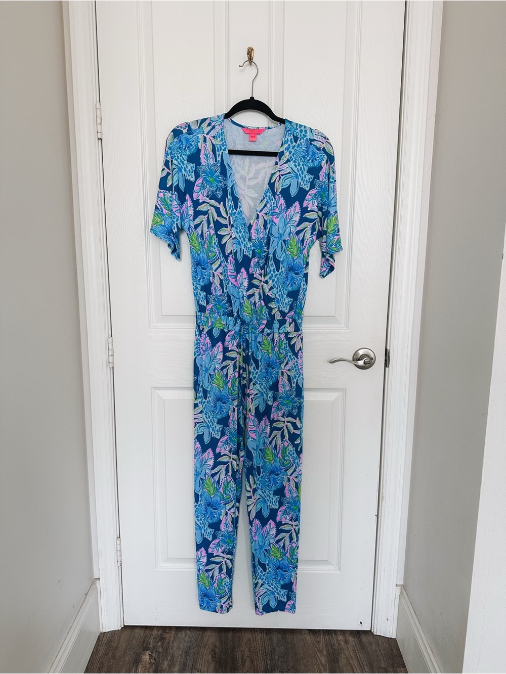 Lilly Pulitzer Blue Floral V-Neck Jumpsuit